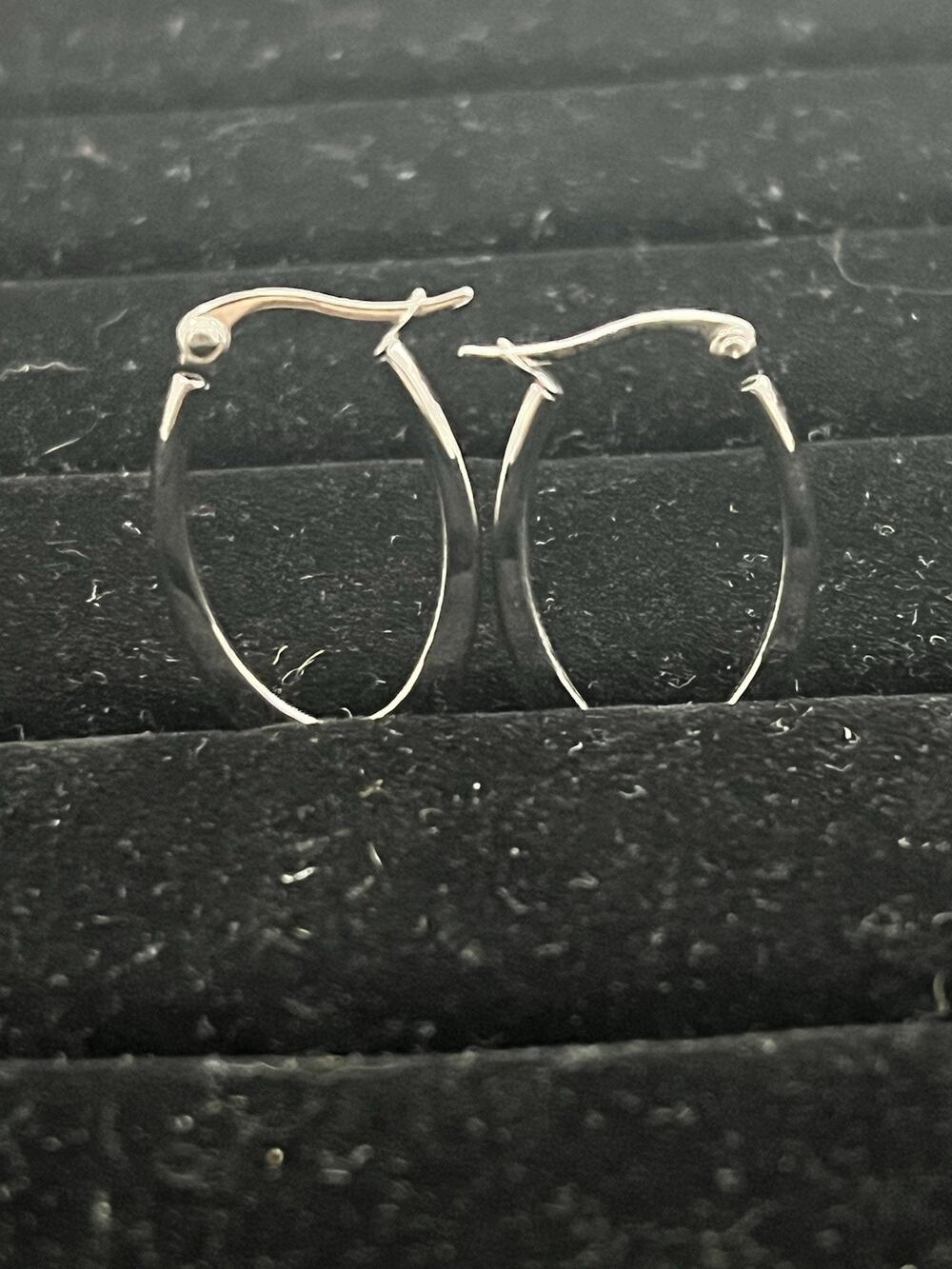 Stainless Steel Oval Teardrop Hoop Minimalist Silver Tone Dangle Earrings